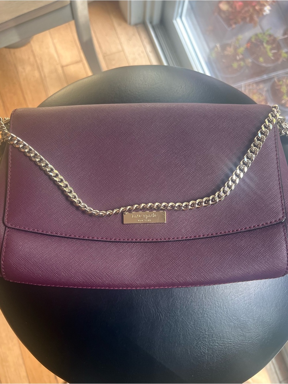 kate spade Plum Leather Crossbody with Gold Chain